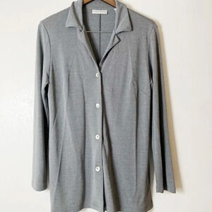 Retro Cardigan Blazer Jacket Open Collar Long Button Blazer Gray Size Medium
